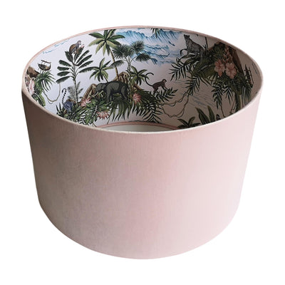 Lemur Tropical White Island Lampshade in Baby Pink Velvet