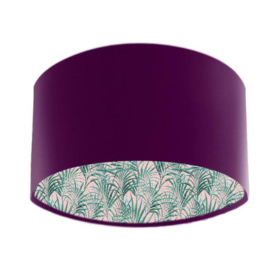 Purple lamp shade in mulberry velvet with palms delight lining