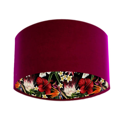 red claret velvet lampshade with black tropics lining