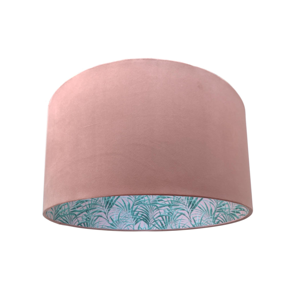 Antique Rose Pink Velvet Lampshade with Palms Delight Lining