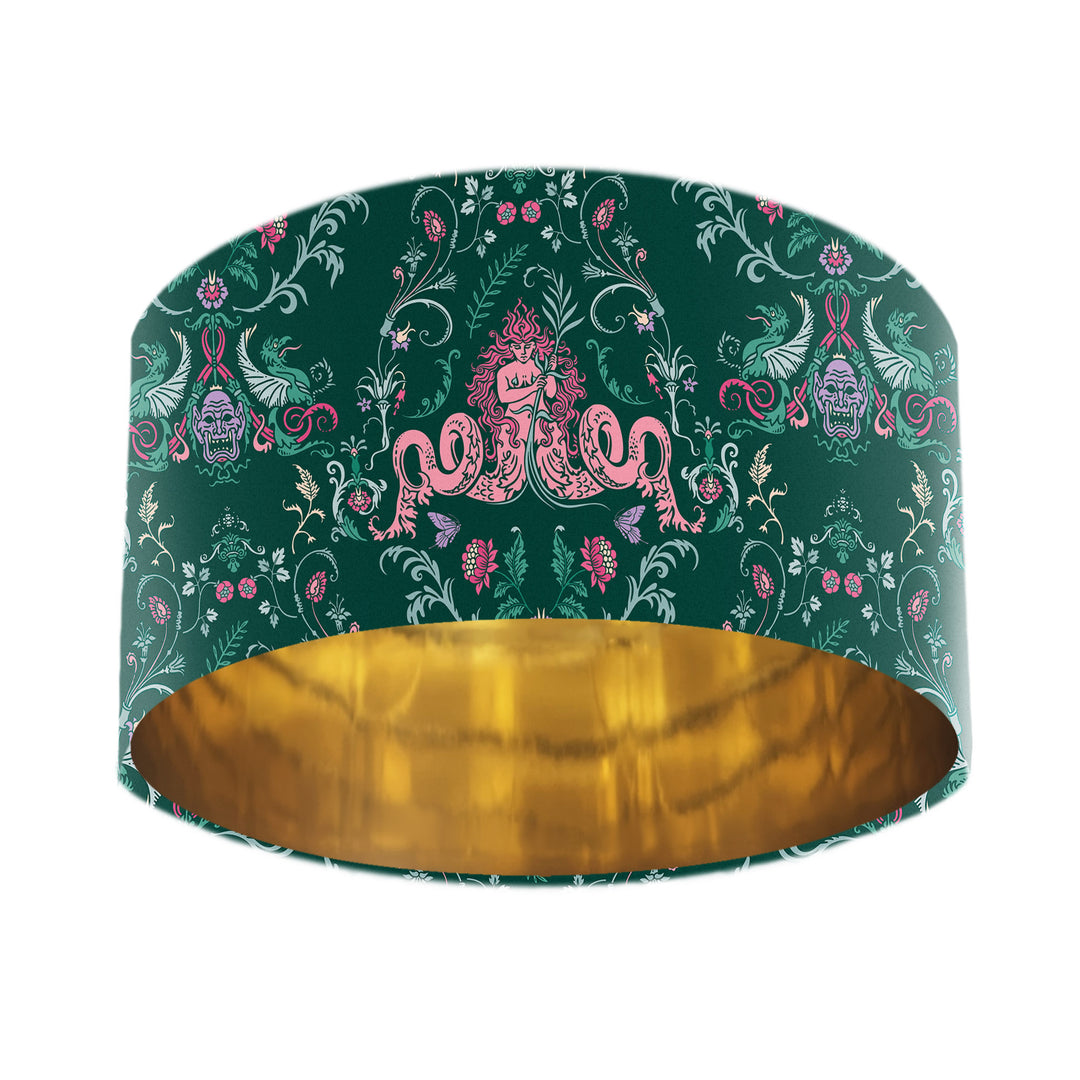 Green velvet lampshade with mirror metallic fairy-inspired look