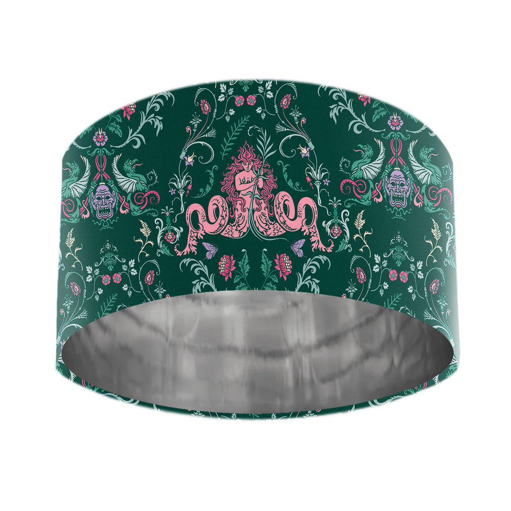 Green velvet lampshade with mirror metallic fairy-inspired look