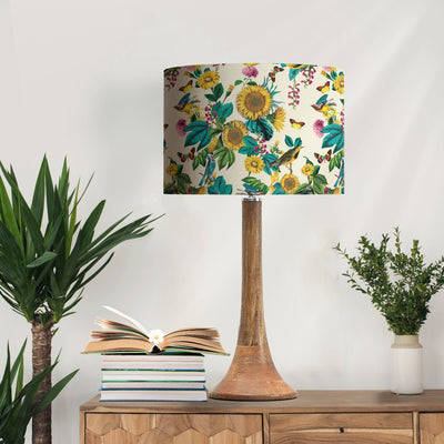 Copper Lined Lampshade with Birds and Sunflowers in Cream