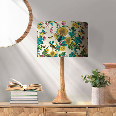 Copper Lined Lampshade with Birds and Sunflowers in Cream