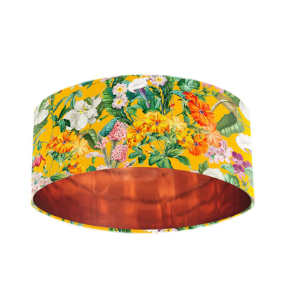 Sunshine Yellow Lamp Shade with Meadow Velvet and Copper Lining