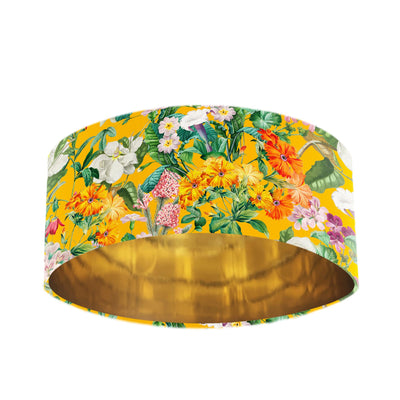 Meadow velvet lamp shade in sunshine yellow with gold lining