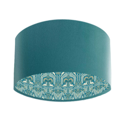 Teal Blue Velvet Lamp Shade with Woodland Lining in Teal Blue