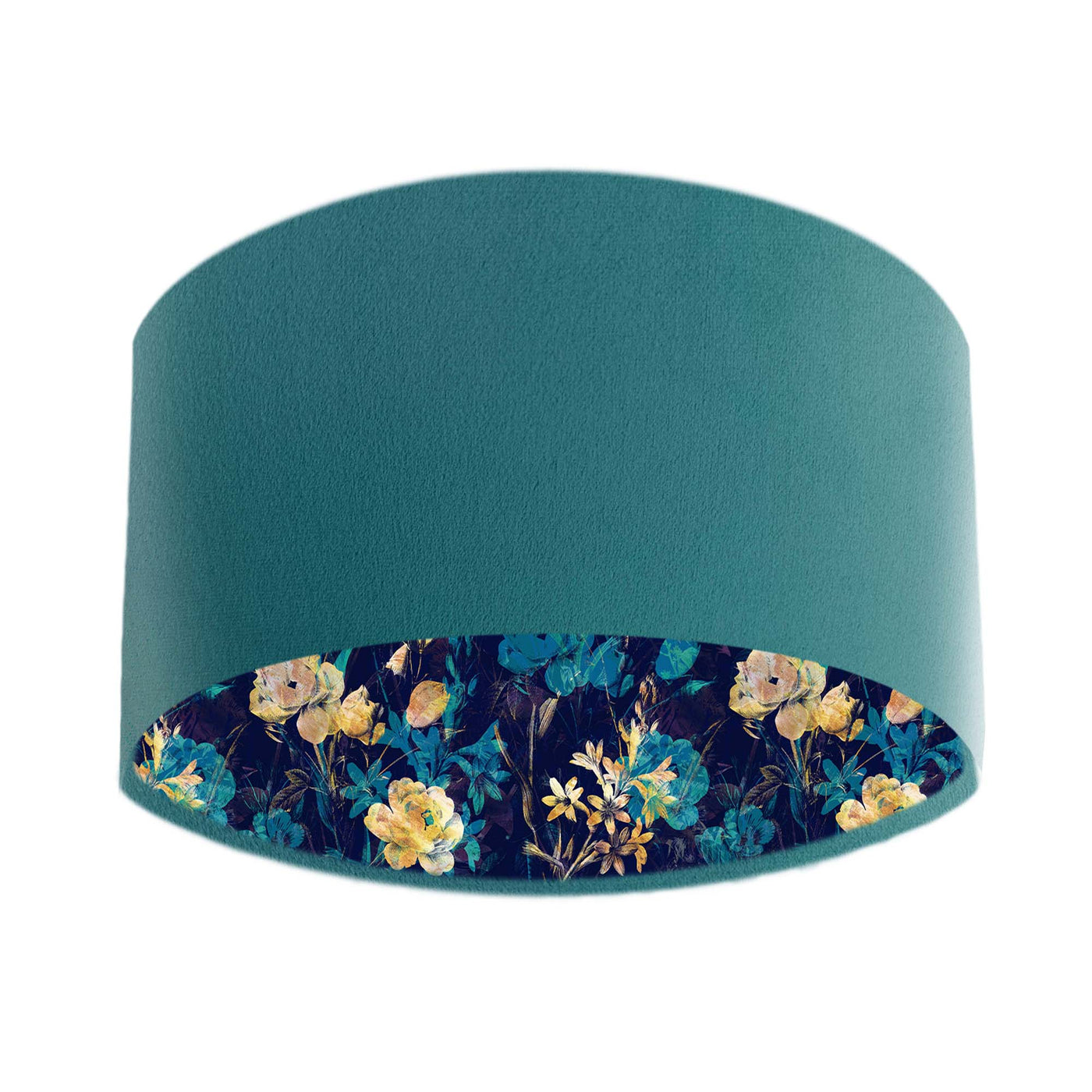 Teal Blue Velvet Lampshade with Navy Blue Gold Florals