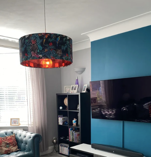 Tiger and parrots velvet lampshade lined with copper