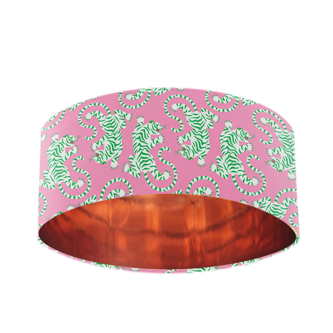 tropical velvet lamp shade pink green with copper lining