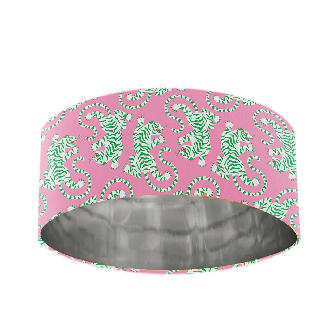 velvet pink and green lamp shade with silver lining