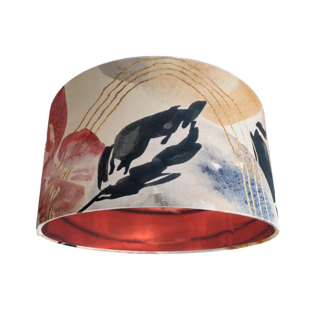 Abstract Velvet Lampshade in Cream with Mirror Copper Lining