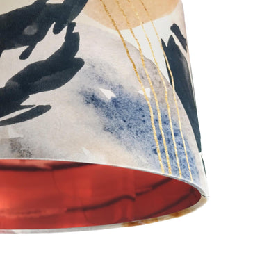 close up of theAbstract Velvet Lampshade in Cream with Mirror Copper Lining