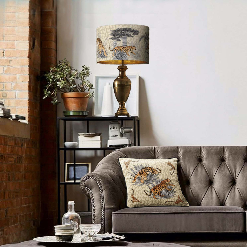 leopard print lamp shade with gold lining safari style