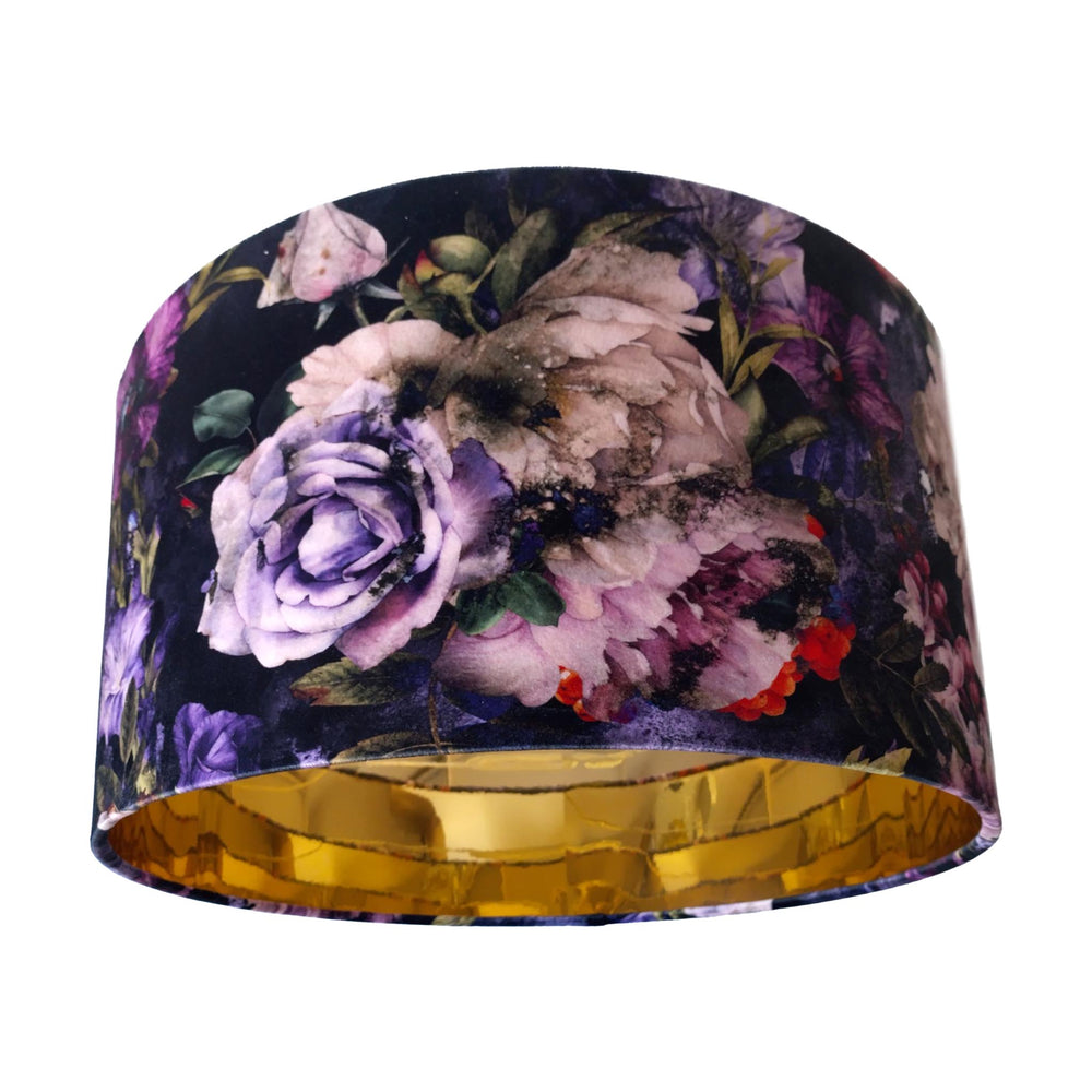 Vintage Flowers Velvet Lampshade with Mirror Gold Lining