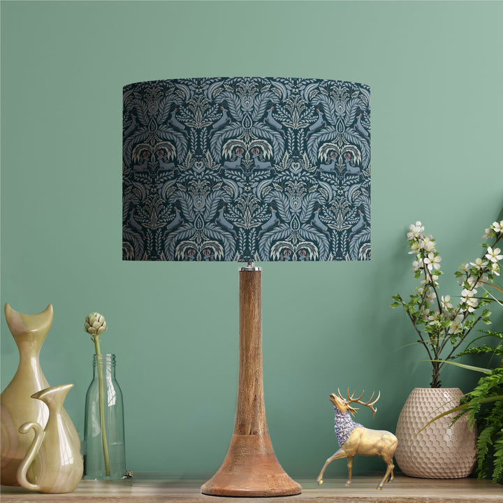 woodland deer navy blue cotton lampshade with copper lining