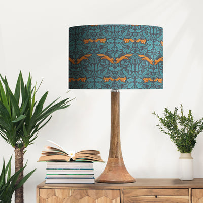 Squirrel Woodland Teal Blue Cotton Lampshade with Mirror Gold