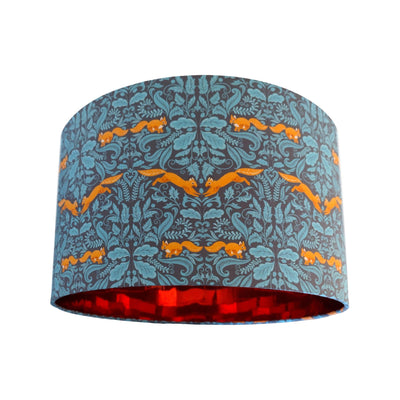 Squirrel Woodland Teal Blue Cotton Lampshade with Mirror Copper