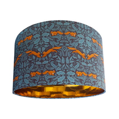 Squirrel Woodland Teal Blue Cotton Lampshade with Mirror Gold