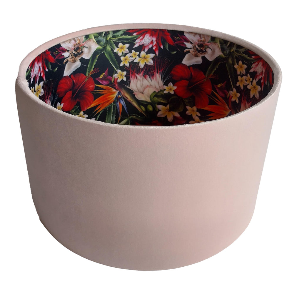 Pink Velvet Lamp Shade with Black Tropics Lining