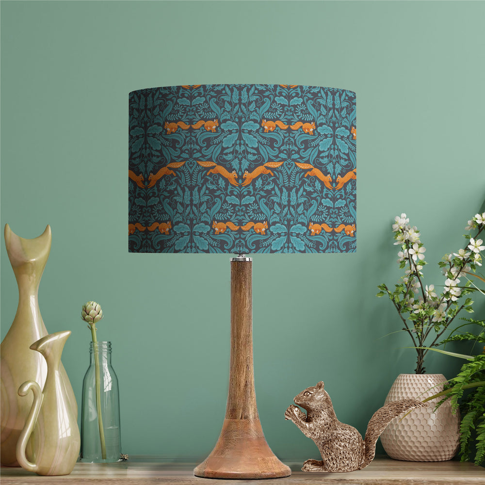 woodland teal blue lampshade with gold mirror lining