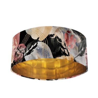 Abstract Velvet Lampshade in Black with Mirror Gold Lining