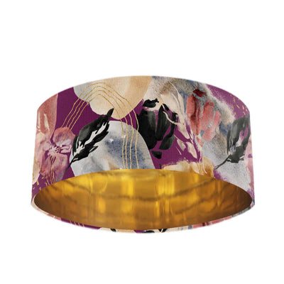 Abstract Velvet Lampshade in Mulberry Purple with Mirror Gold Lining