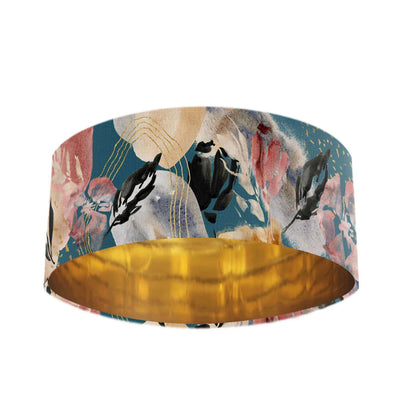 Abstract Velvet Lampshade in Teal Blue with Mirror Gold Lining