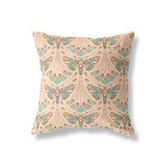 art nouveau moth cushion in sand cotton linen blend