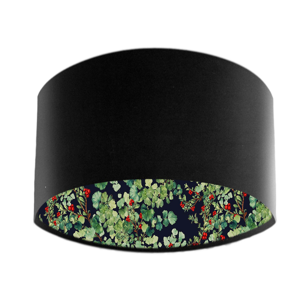 black velvet lampshade with red berry autumn print