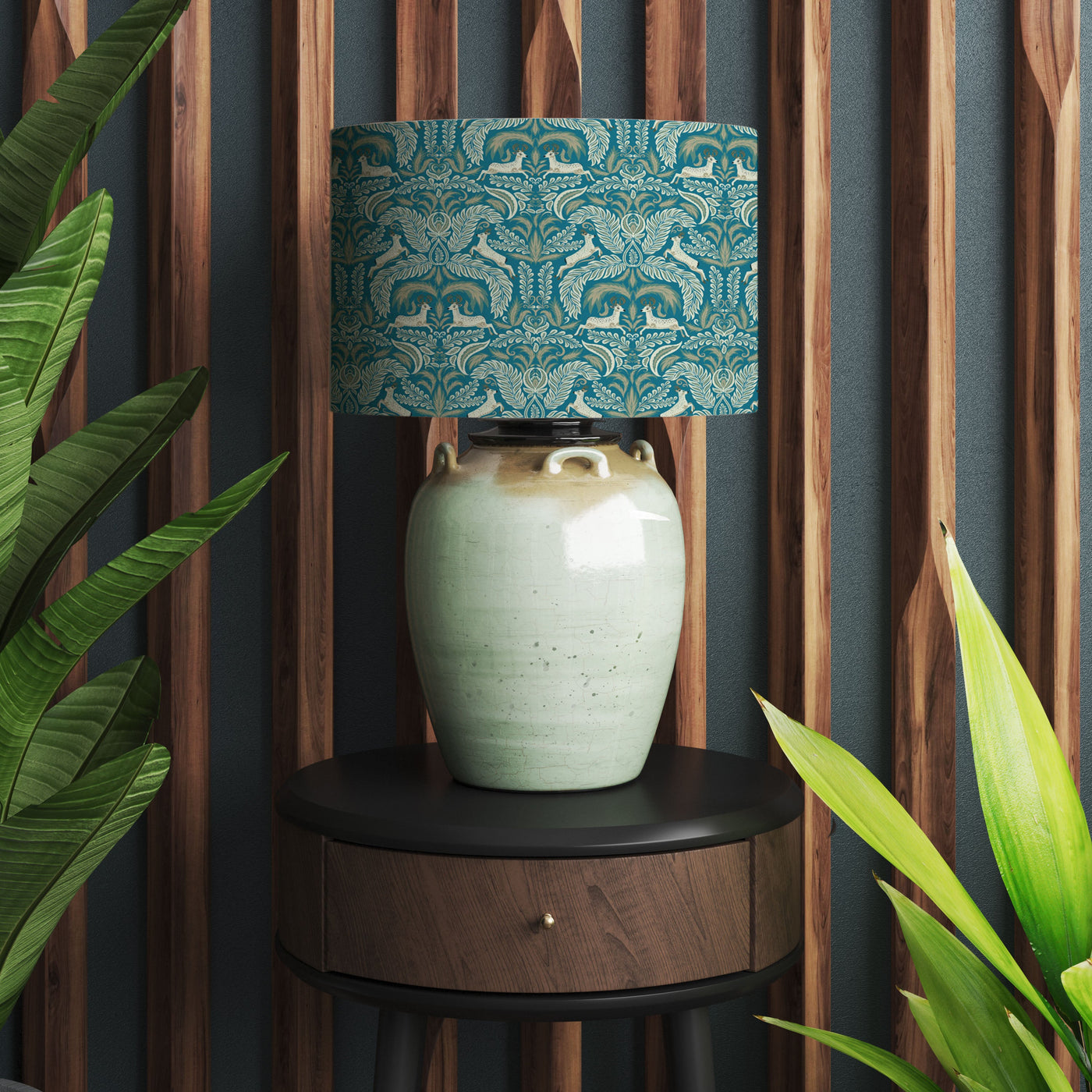 Deer Woodland Cotton Lampshade with Mirror Copper
