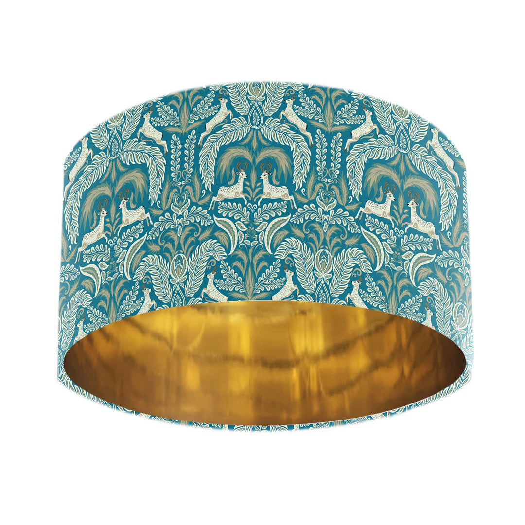 woodland deer lampshade with mirror gold interior lining