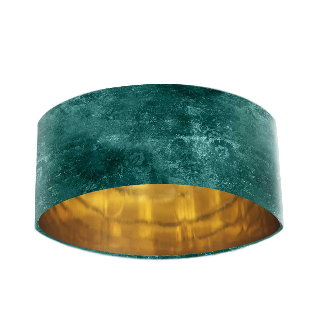 Distressed Green Velvet Lampshade with Mirror Gold Lining
