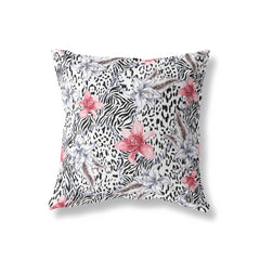 floral leopard cushion with zebra print and pink flowers