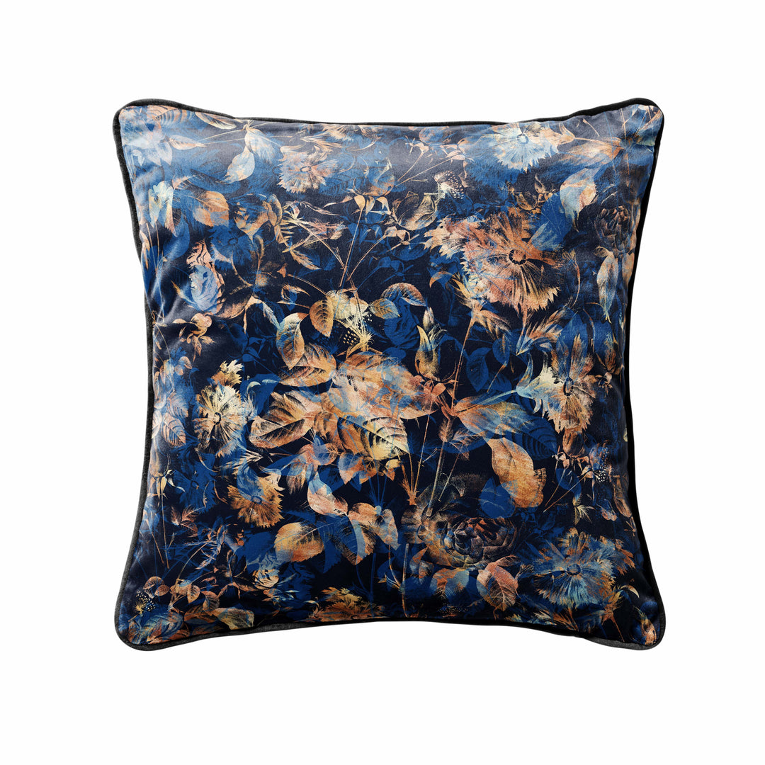 navy velvet cushion with piping detail throw pillow
