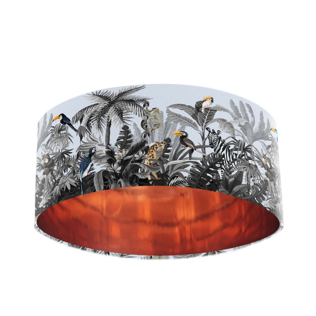 Grey Rainforest Velvet Lampshade with Mirror Copper Lining