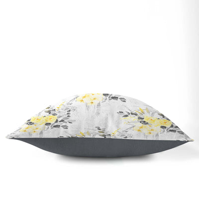 Grey Yellow Flower Bouquet Cushion