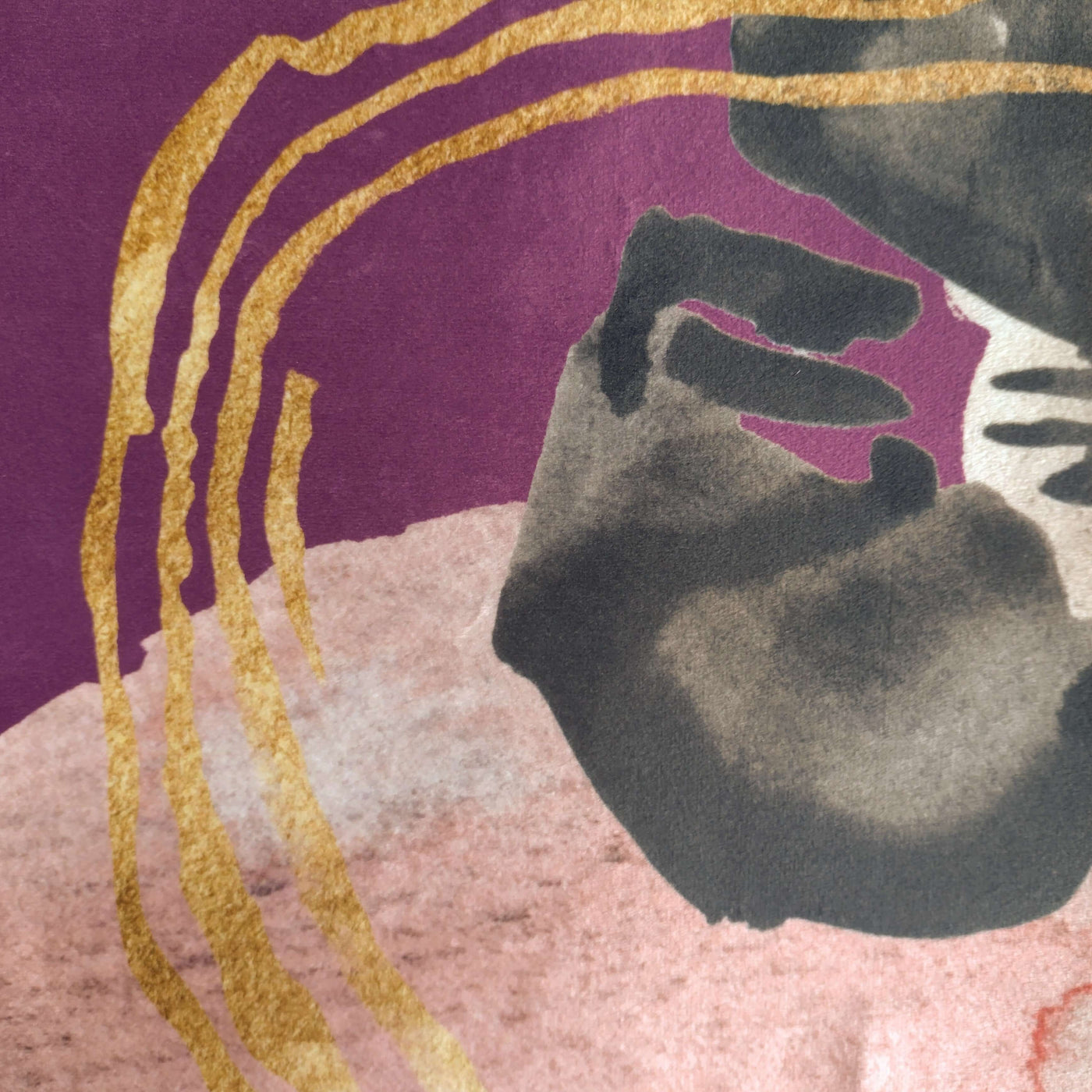 Abstract Velvet Lampshade in Mulberry Purple with Mirror Gold Lining