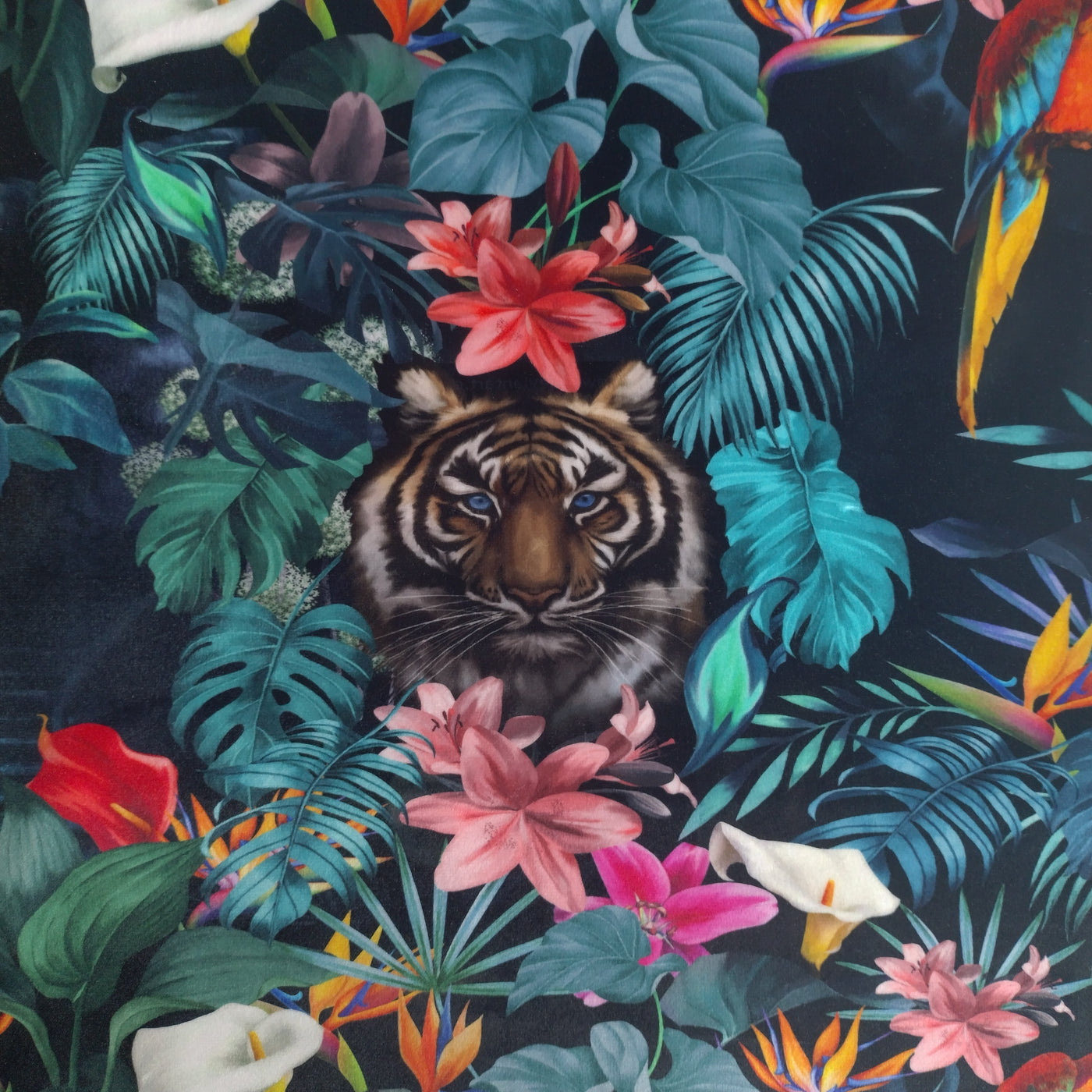 Tropical Junglesque Velvet Lampshade with Mirror Gold Lining