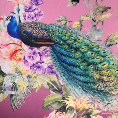 Peacock Paradise Velvet Lampshade in Pink with Mirror Copper Lining