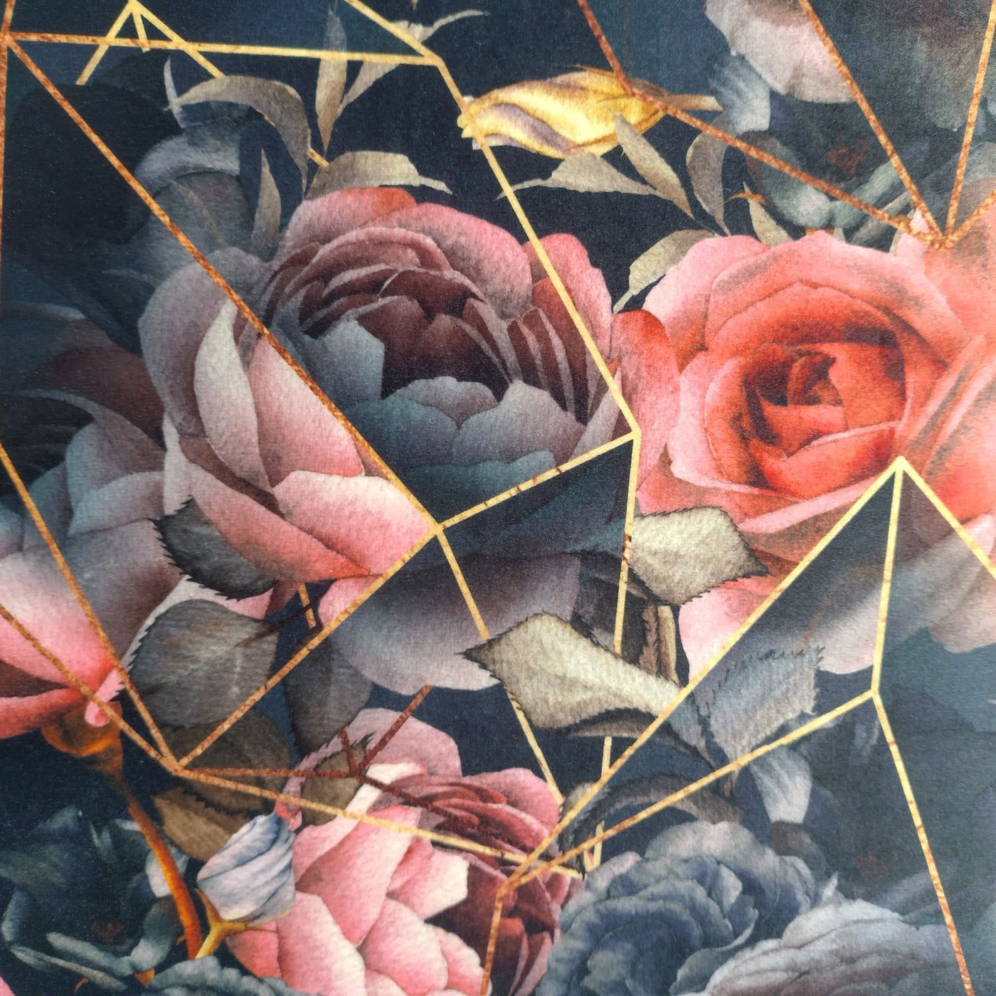 Floral Crystals Velvet Lampshade with Mirror Copper Lining
