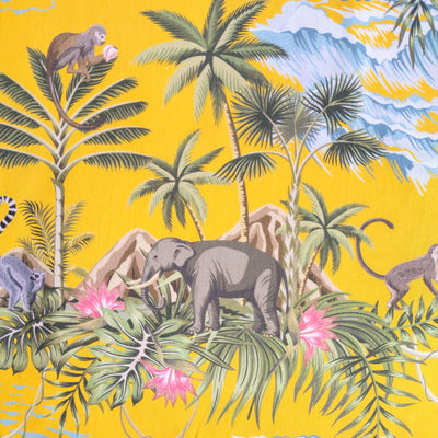 Lemur Island Lampshade in Mustard Yellow with Mirror Gold Lining, close up picture of the fabric