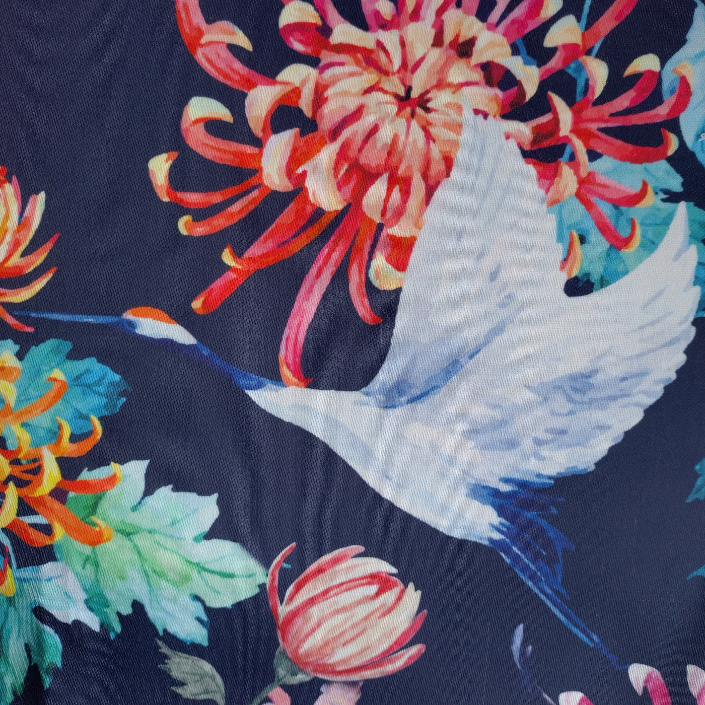 Japanese Cranes Lampshade in Blue with Mirror Silver Lining