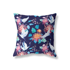 japanese crane navy blue bird print decorative cushion