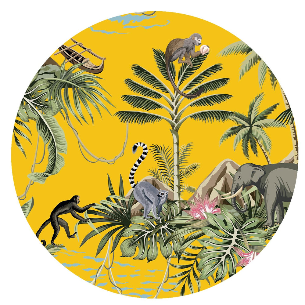 Mustard Yellow Lemur Tropical Island Lampshade in Bottle Green Velvet