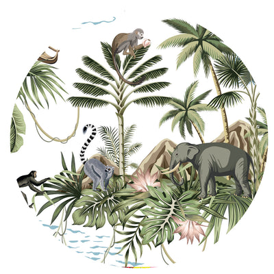 Lemur Tropical White Island Lampshade in Baby Pink Velvet