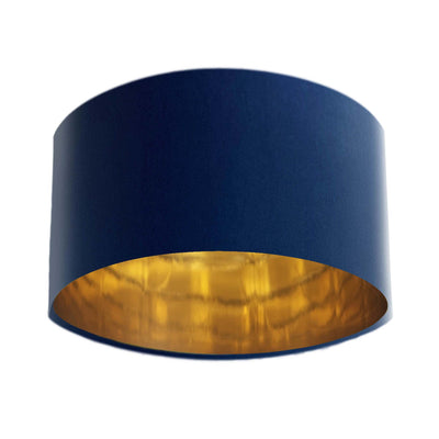 Navy Blue Velvet Lampshade with Mirror Gold Lining