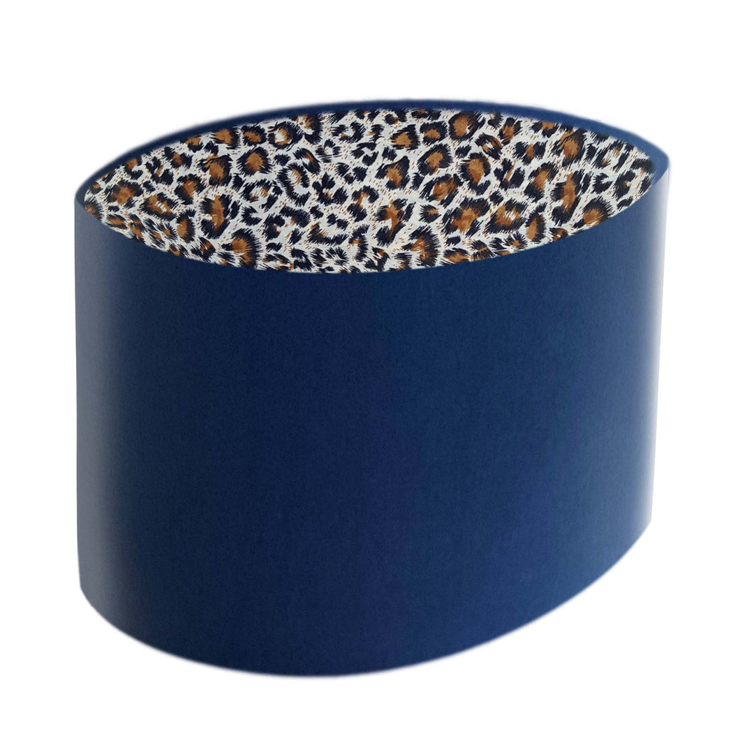navy blue velvet oval lampshade with leopard print lining