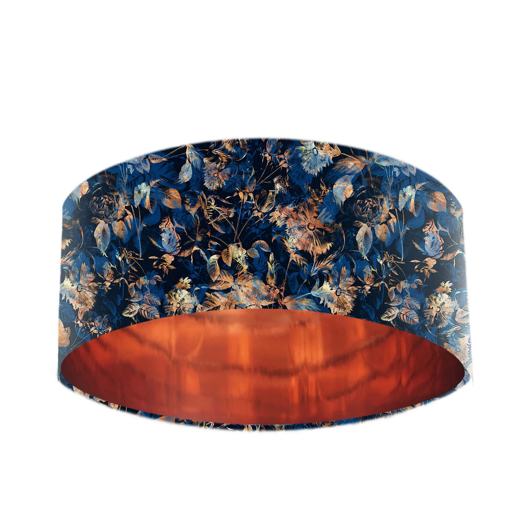velvet lampshade with copper lining in night forest print