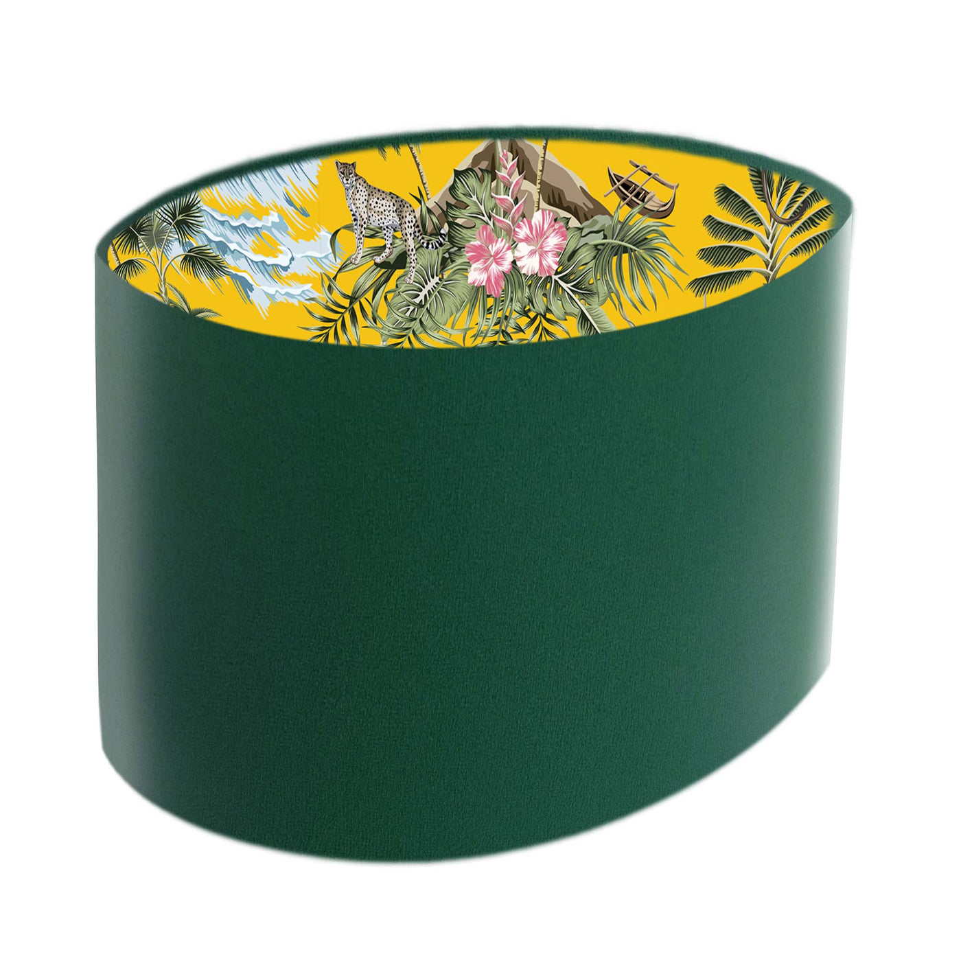 Mustard Yellow Lemur Island Oval Lampshade in Bottle Green Velvet